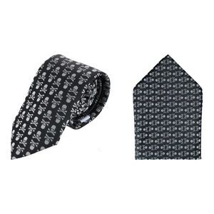 Ascentix Pirate Skull and Crossbones Necktie & Pocket Square Bundle